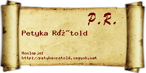 Petyka Rátold névjegykártya